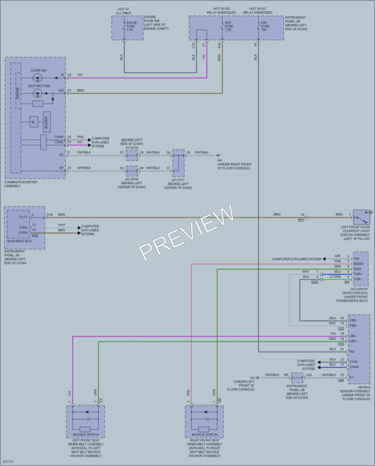 2015 Lexus CT200h Warning Systems wiring diagram preview