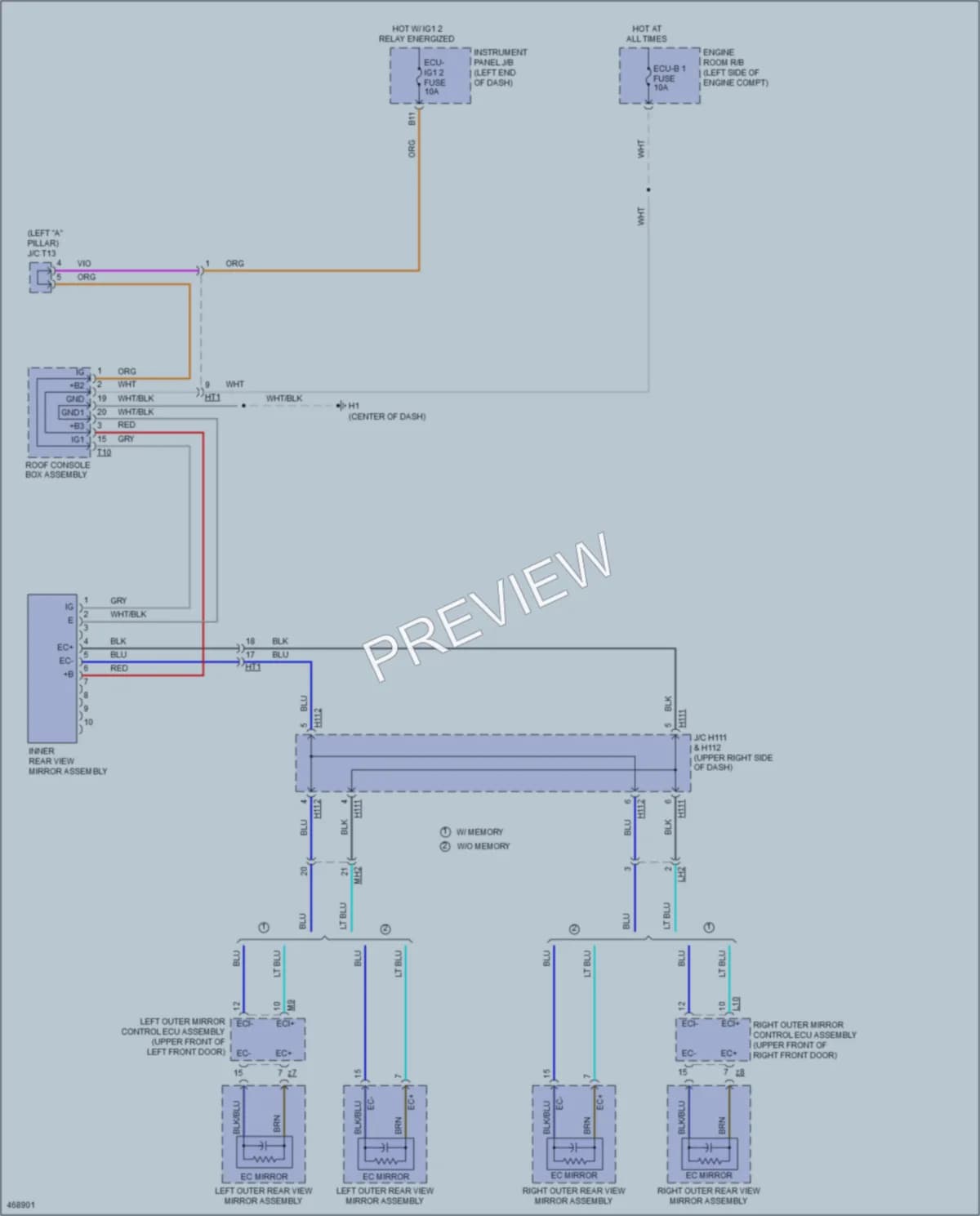 2015 Lexus ES350 Power Mirrors wiring diagram preview