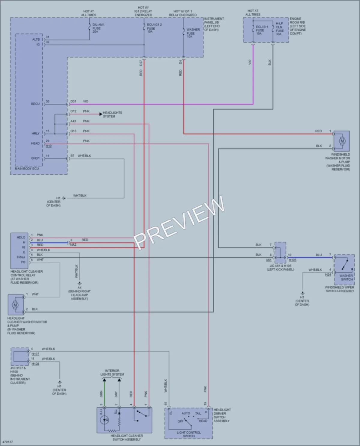 2015 Lexus ES350 Wiper Washer wiring diagram preview