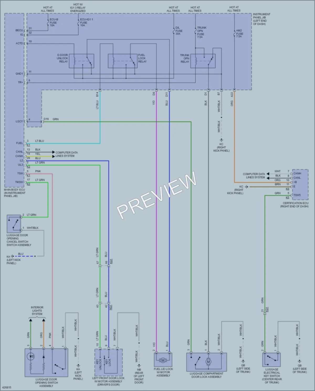 2015 Lexus IS350 Trunk Tailgate Fuel Door wiring diagram preview