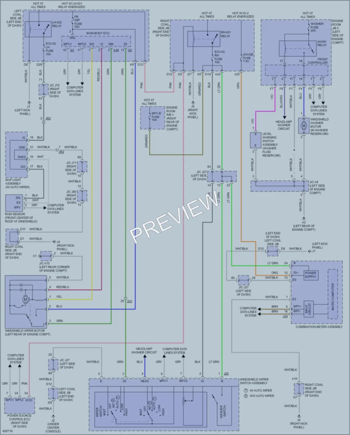 2015 Lexus IS350C Wiper Washer wiring diagram preview
