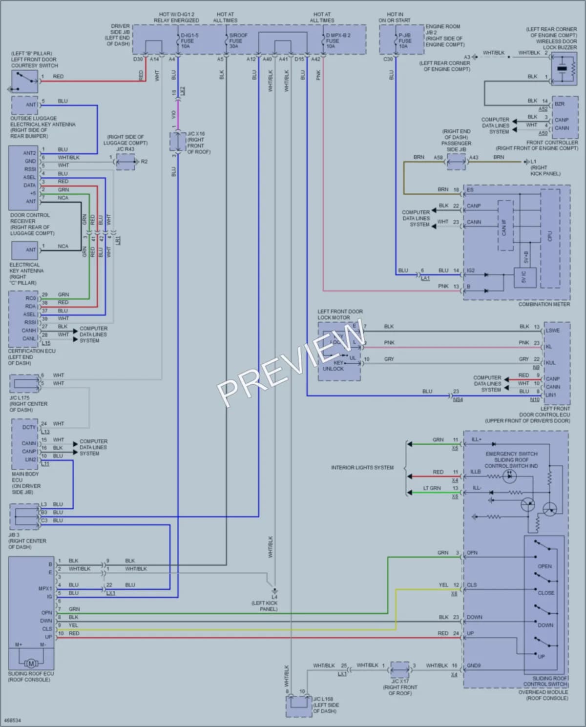 2015 Lexus LS460 Power Top Sunroof wiring diagram preview