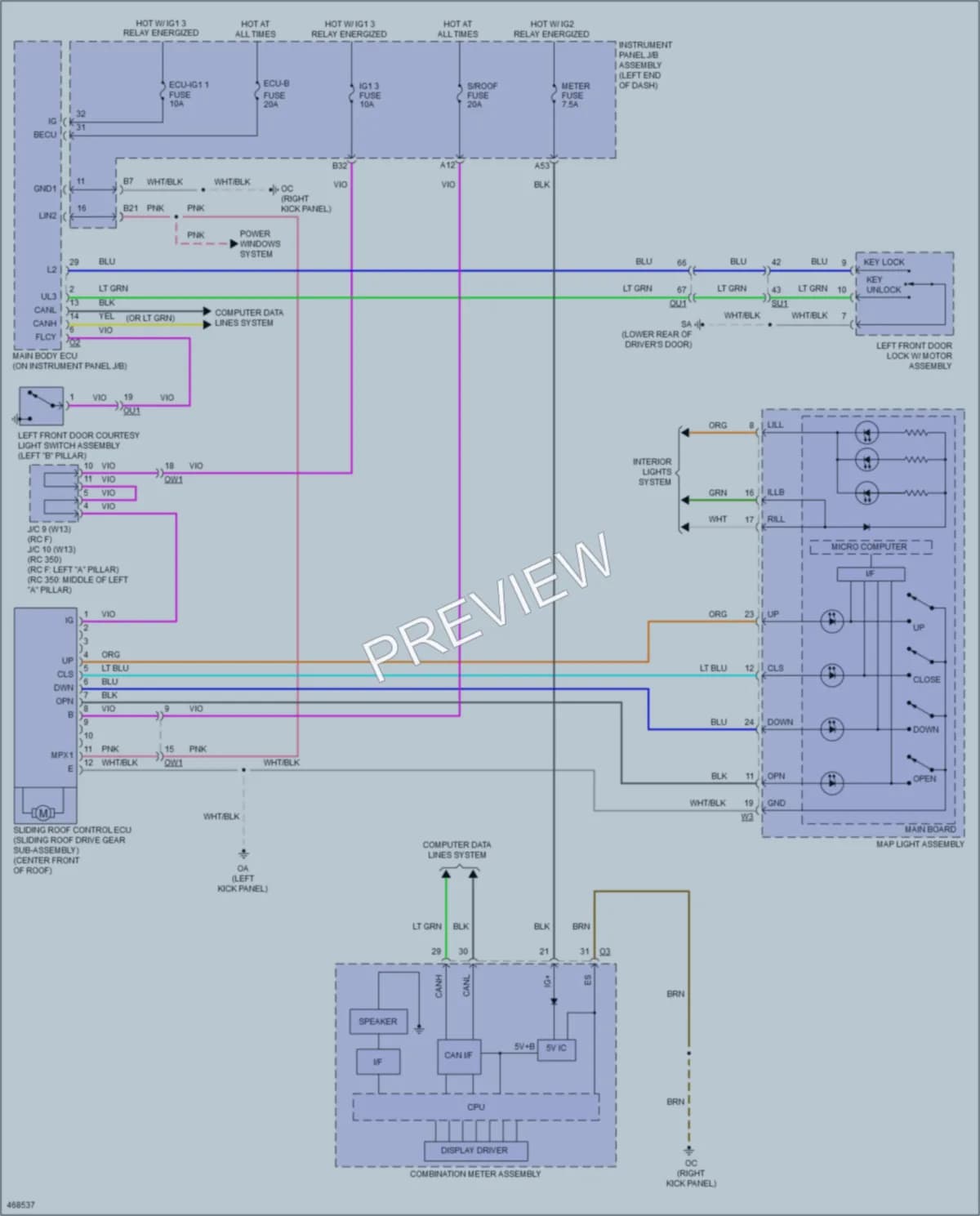 2015 Lexus RCF Power Top Sunroof wiring diagram preview