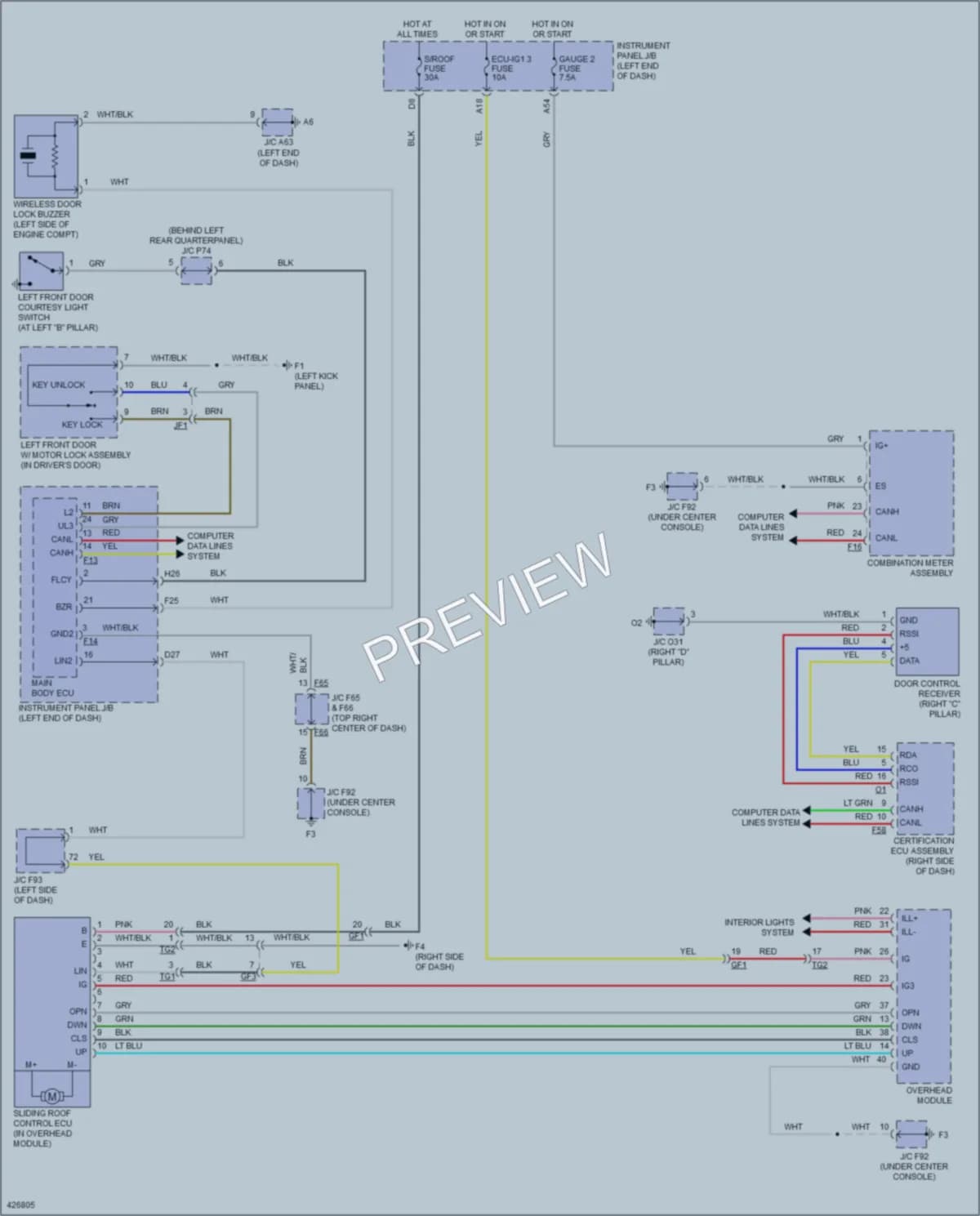 2015 Lexus RX450h Power Top Sunroof wiring diagram preview