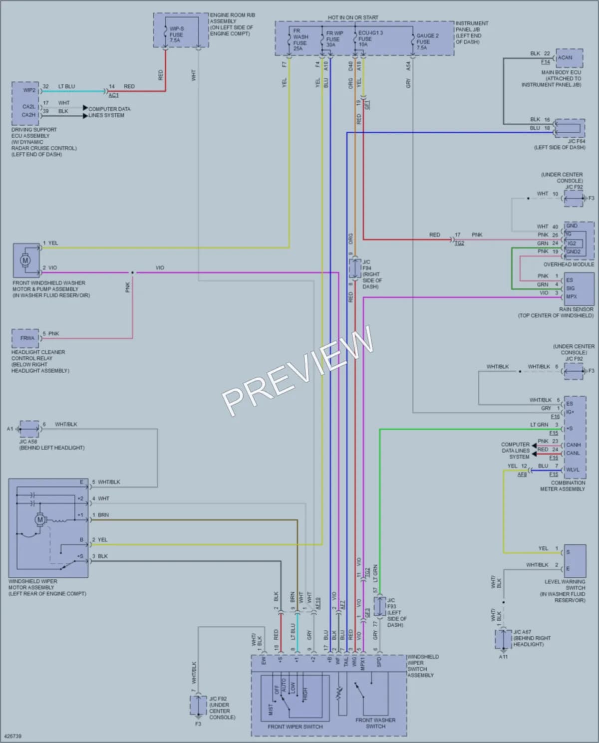 2015 Lexus RX450h Wiper Washer wiring diagram preview
