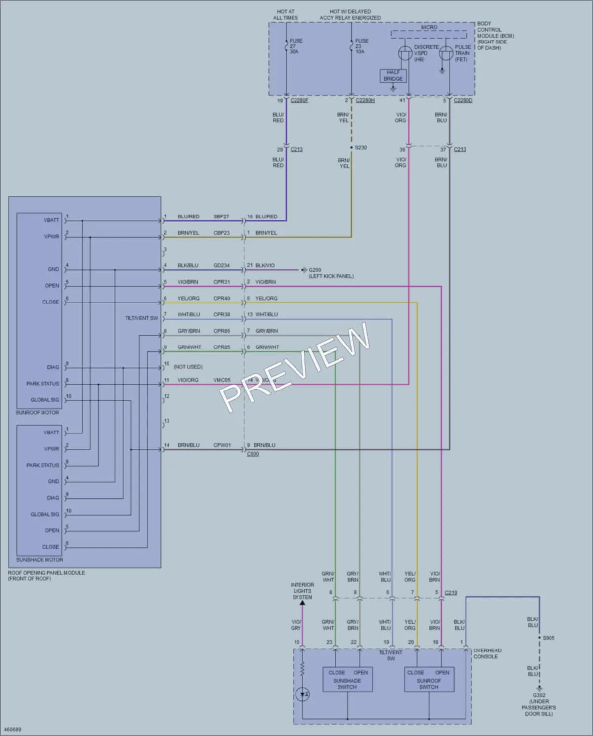 2015 Lincoln MKC Power Top Sunroof wiring diagram preview