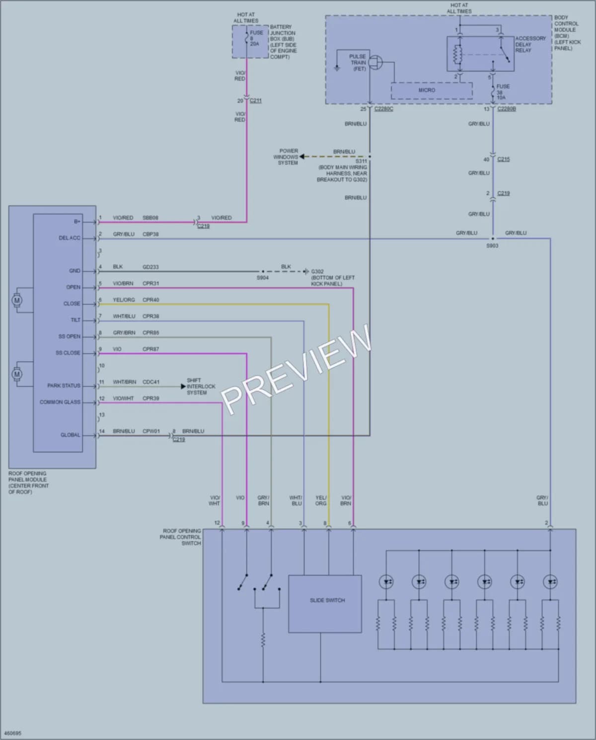 2015 Lincoln MKS Power Top Sunroof wiring diagram preview