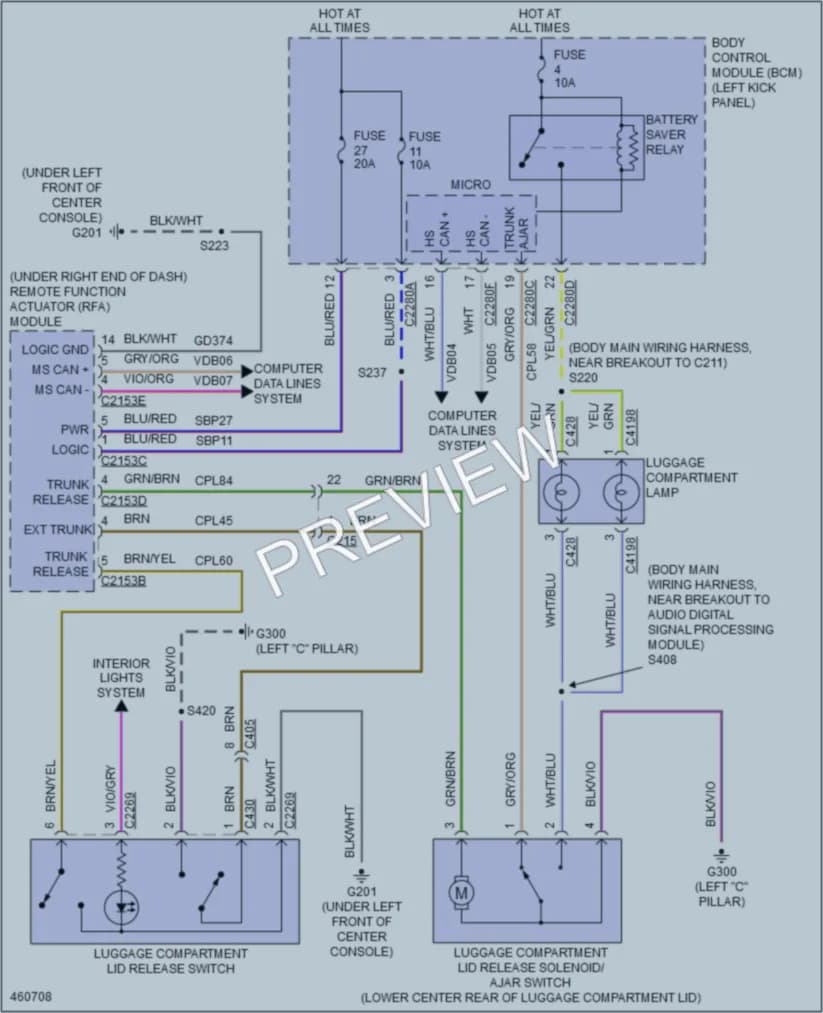 2015 Lincoln MKS Trunk Tailgate Fuel Door wiring diagram preview