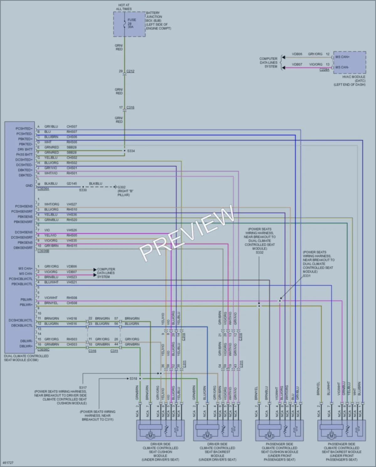 2015 Lincoln MKX Power Seats wiring diagram preview