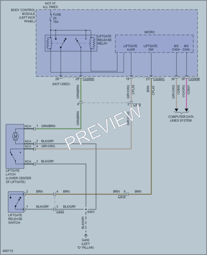2015 Lincoln MKX Trunk Tailgate Fuel Door wiring diagram preview