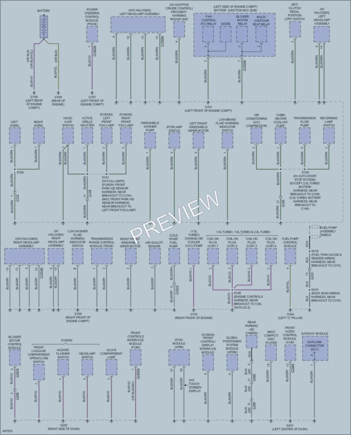 2015 Lincoln MKZHybrid Ground Distribution wiring diagram preview
