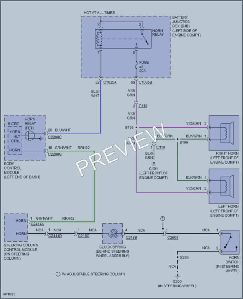 2015 Lincoln MKZHybrid Horn wiring diagram preview