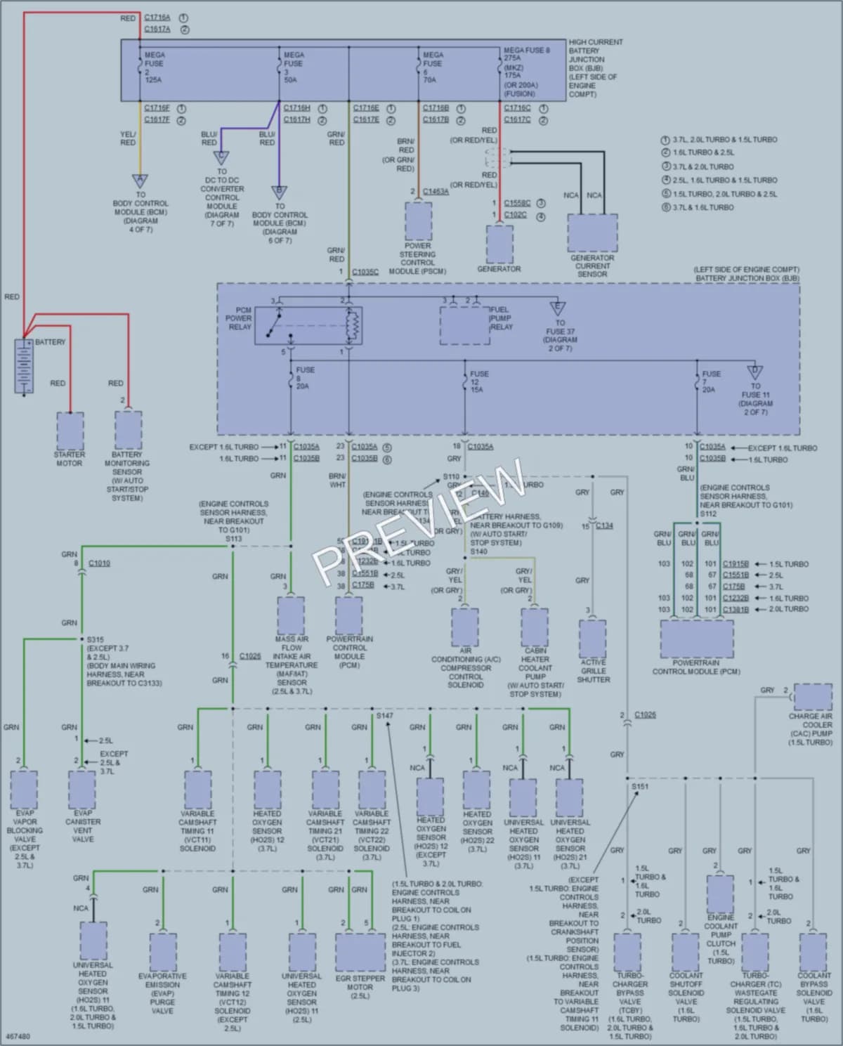 2015 Lincoln MKZHybrid Power Distribution wiring diagram preview