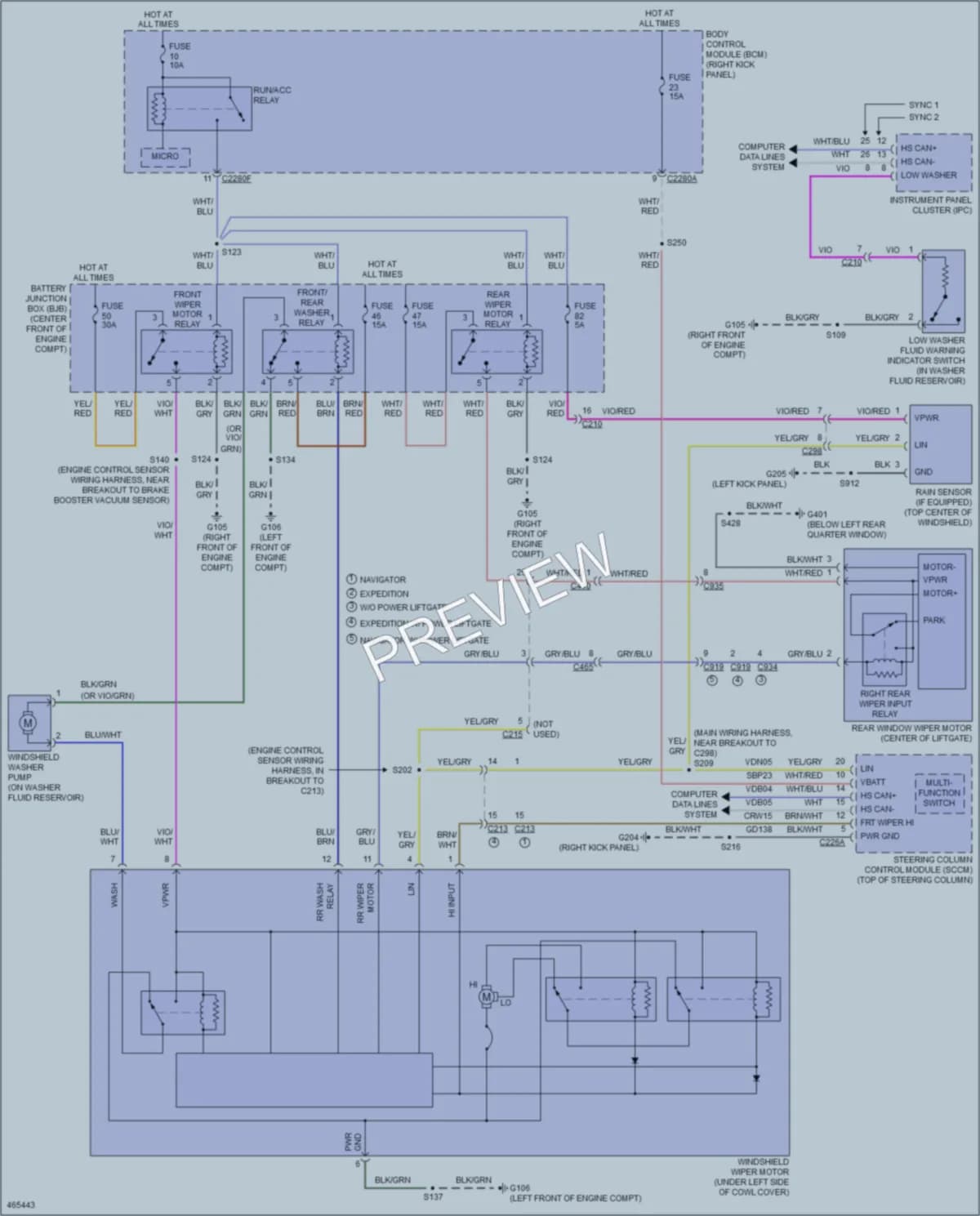 2015 Lincoln NavigatorL Wiper Washer wiring diagram preview