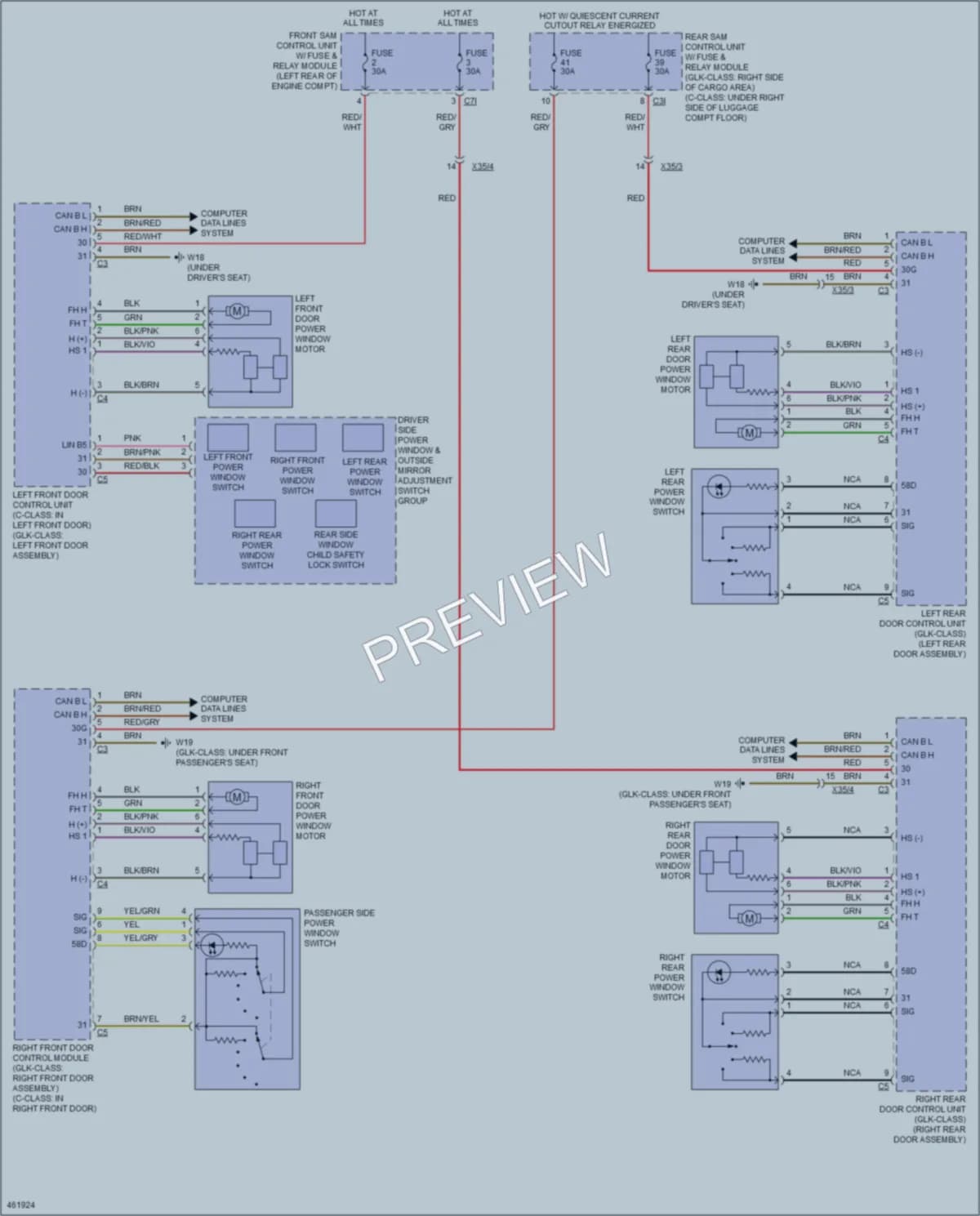 2015 MercedesBenz C250 Power Windows wiring diagram preview