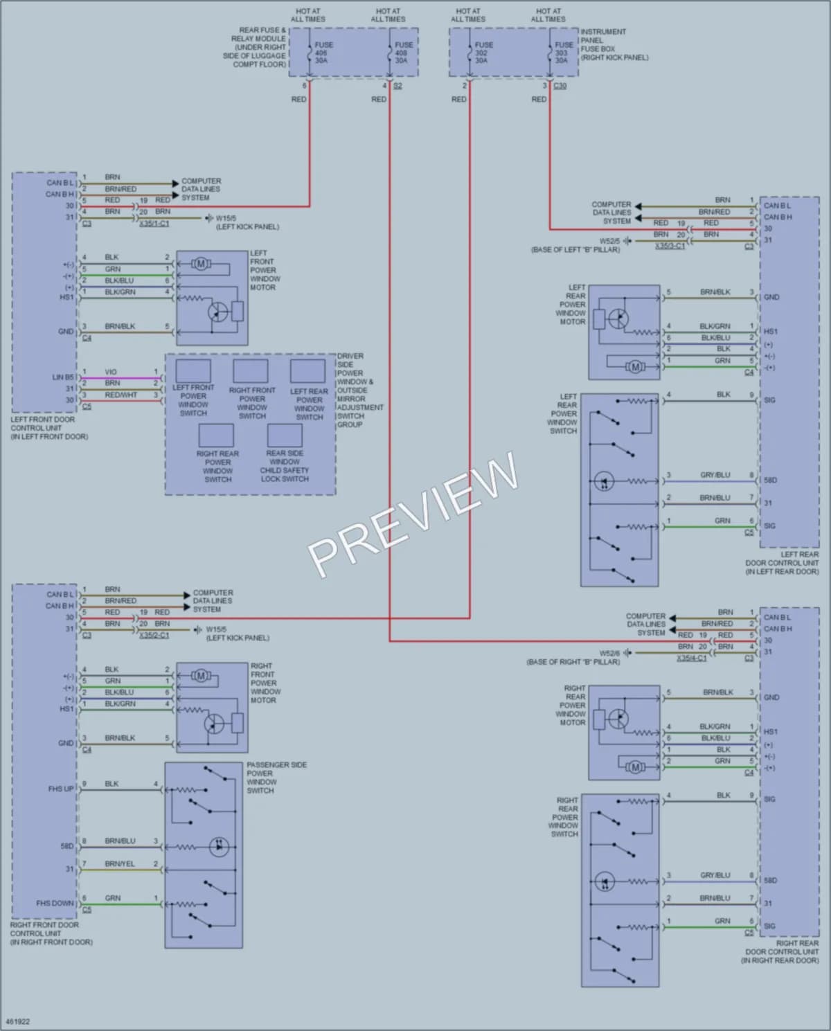 2015 MercedesBenz C400 Power Windows wiring diagram preview