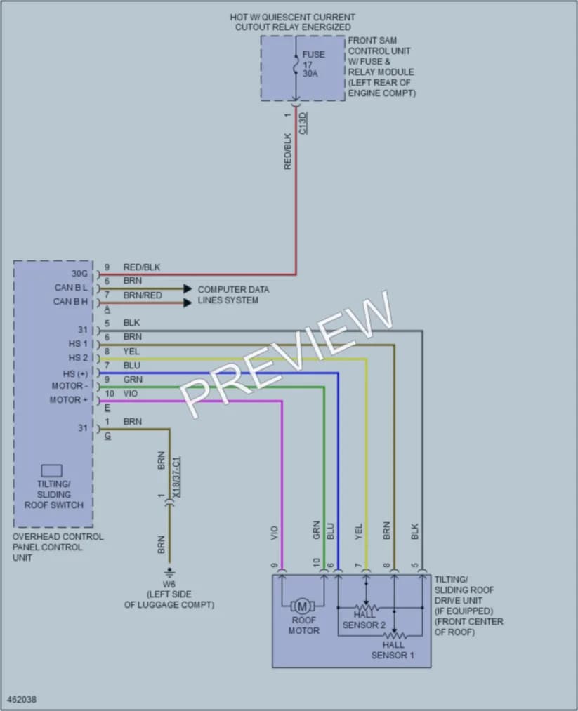 2015 MercedesBenz S550 Power Top Sunroof wiring diagram preview