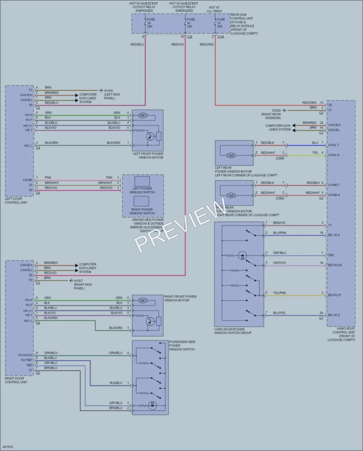 2015 MercedesBenz SLK250 Power Windows wiring diagram preview