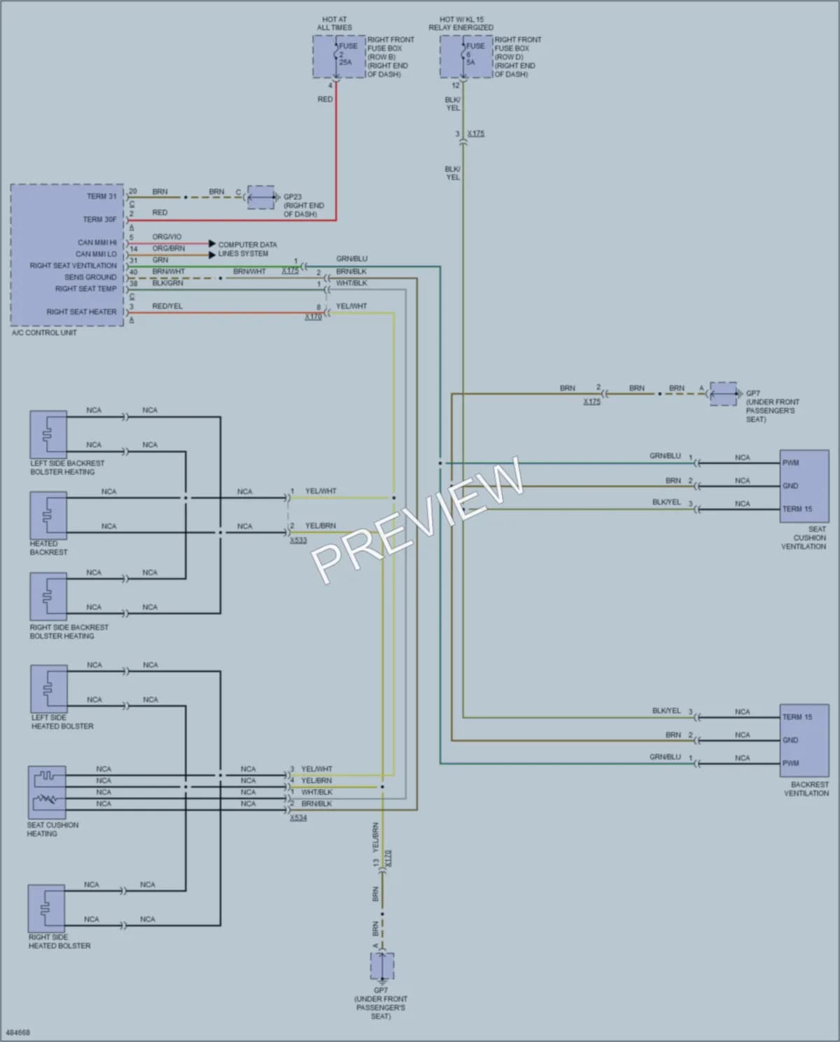2015 Porsche 911 Power Seats wiring diagram preview