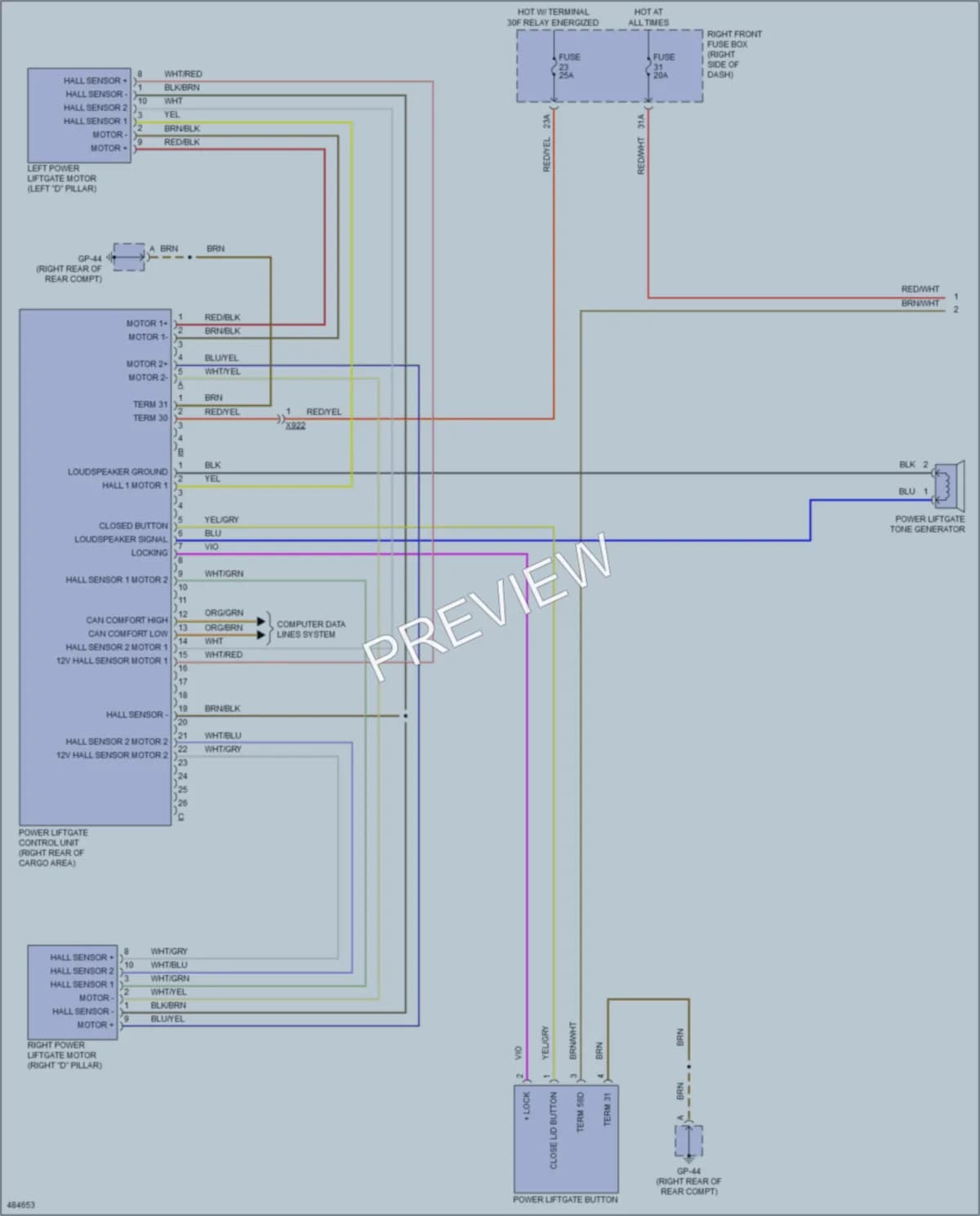 2015 Porsche CayenneHybrid Trunk Tailgate Fuel Door wiring diagram preview