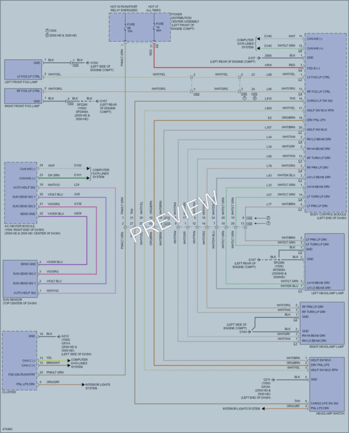 2015 Ram 1500Pickup Headlights wiring diagram preview