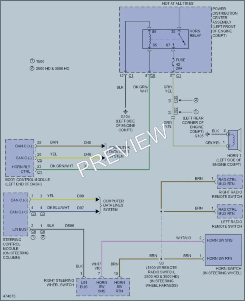 2015 Ram 1500Pickup Horn wiring diagram preview