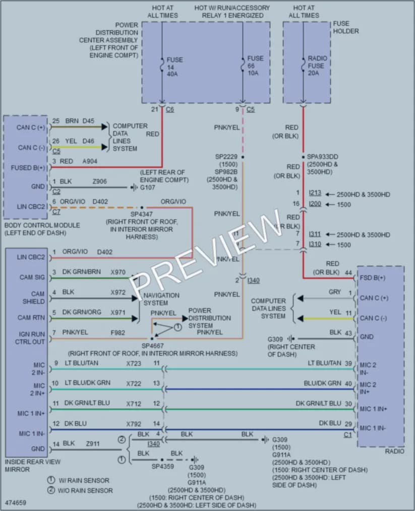 2015 Ram 1500Pickup Power Mirrors wiring diagram preview