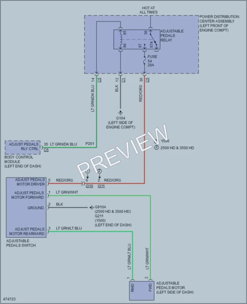 2015 Ram 1500Pickup Power Seats wiring diagram preview