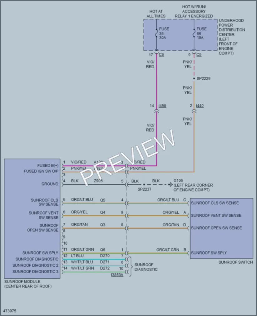 2015 Ram 1500Pickup Power Top Sunroof wiring diagram preview