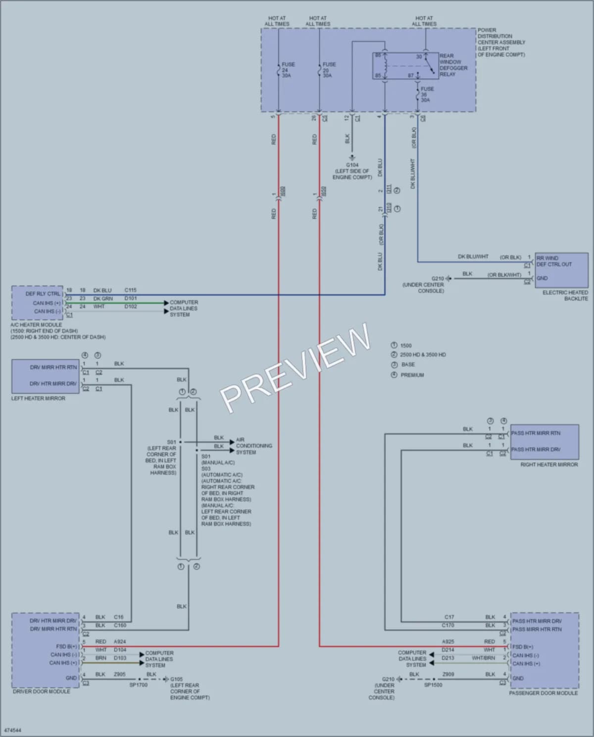 2015 Ram 2500Pickup Defoggers wiring diagram preview