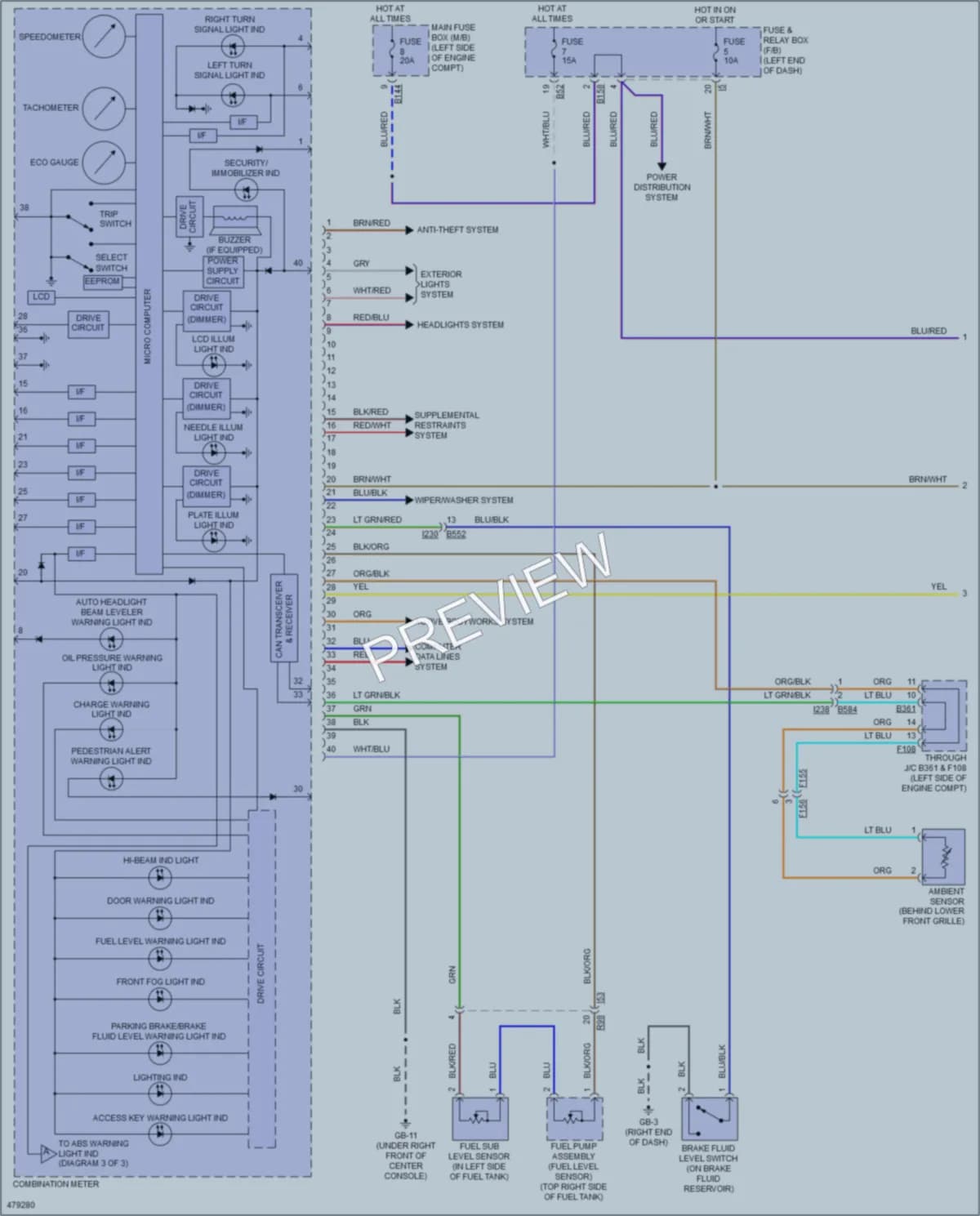 2015 Subaru XVCrosstrek Instrument Cluster wiring diagram preview