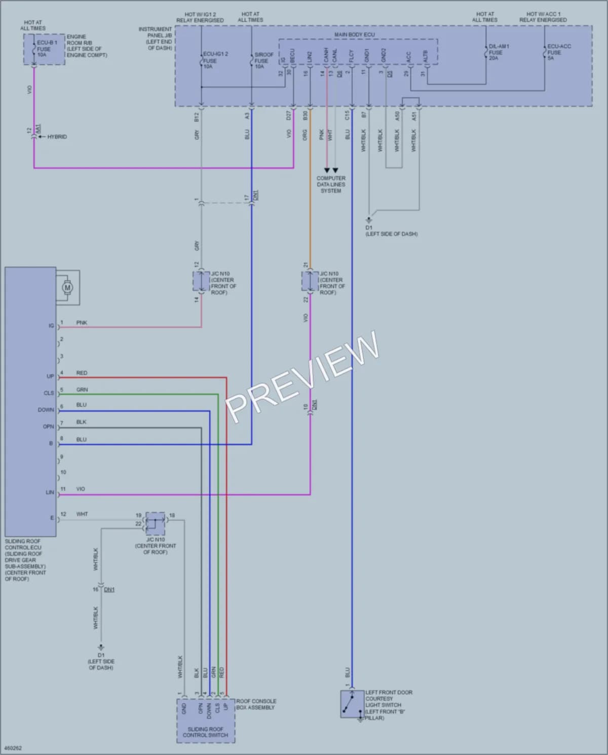 2015 Toyota AvalonHybrid Power Top Sunroof wiring diagram preview