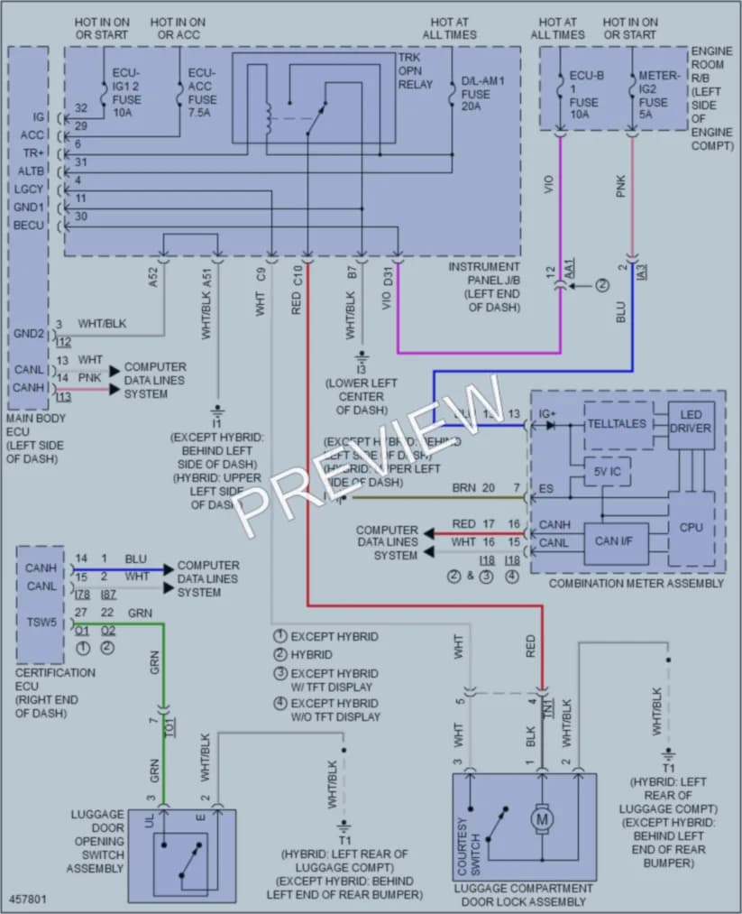 2015 Toyota Camry Trunk Tailgate Fuel Door wiring diagram preview