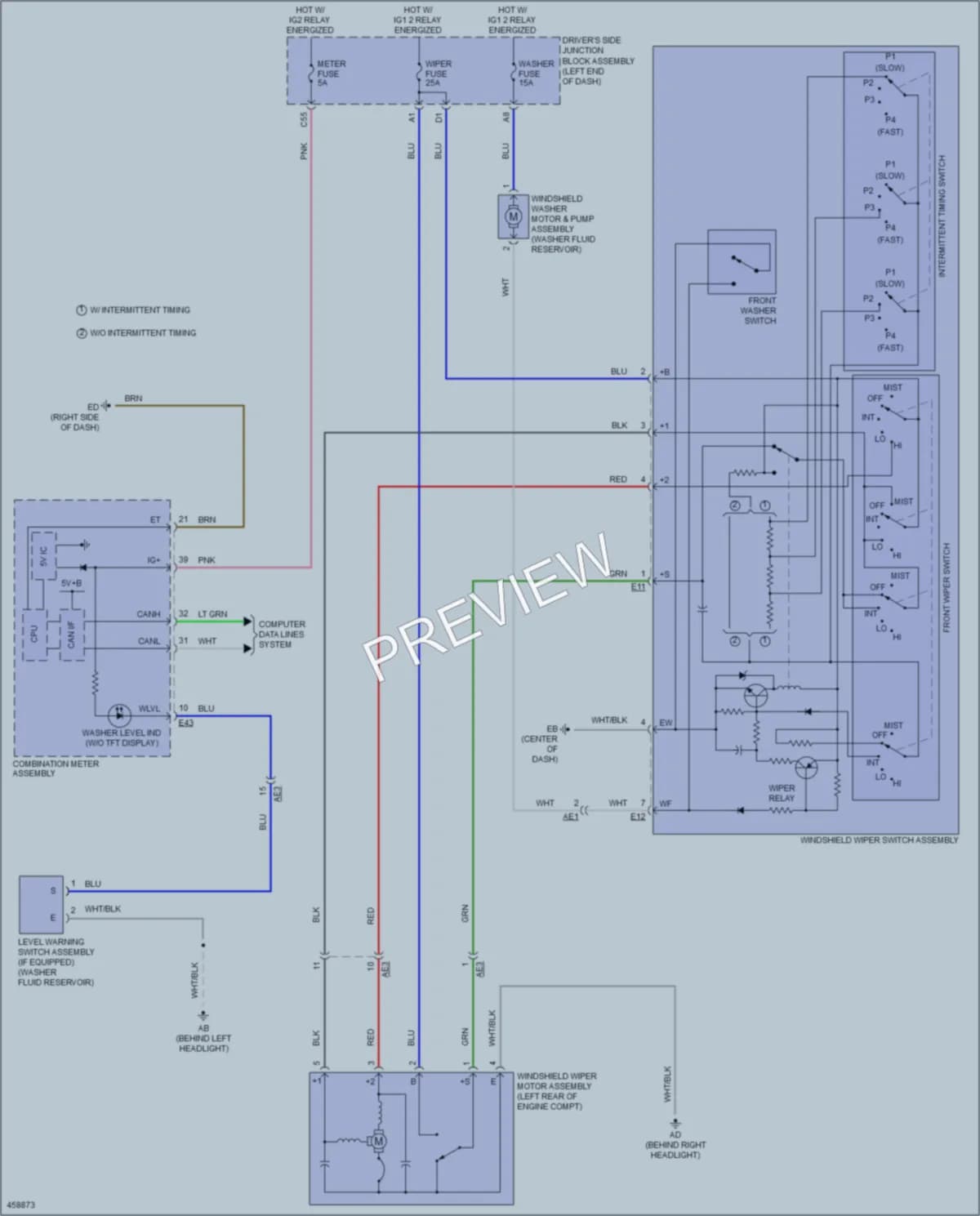 2015 Toyota Corolla Wiper Washer wiring diagram preview