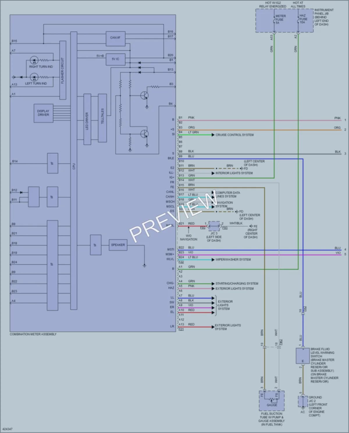 2015 Toyota HighlanderHybrid Instrument Cluster wiring diagram preview