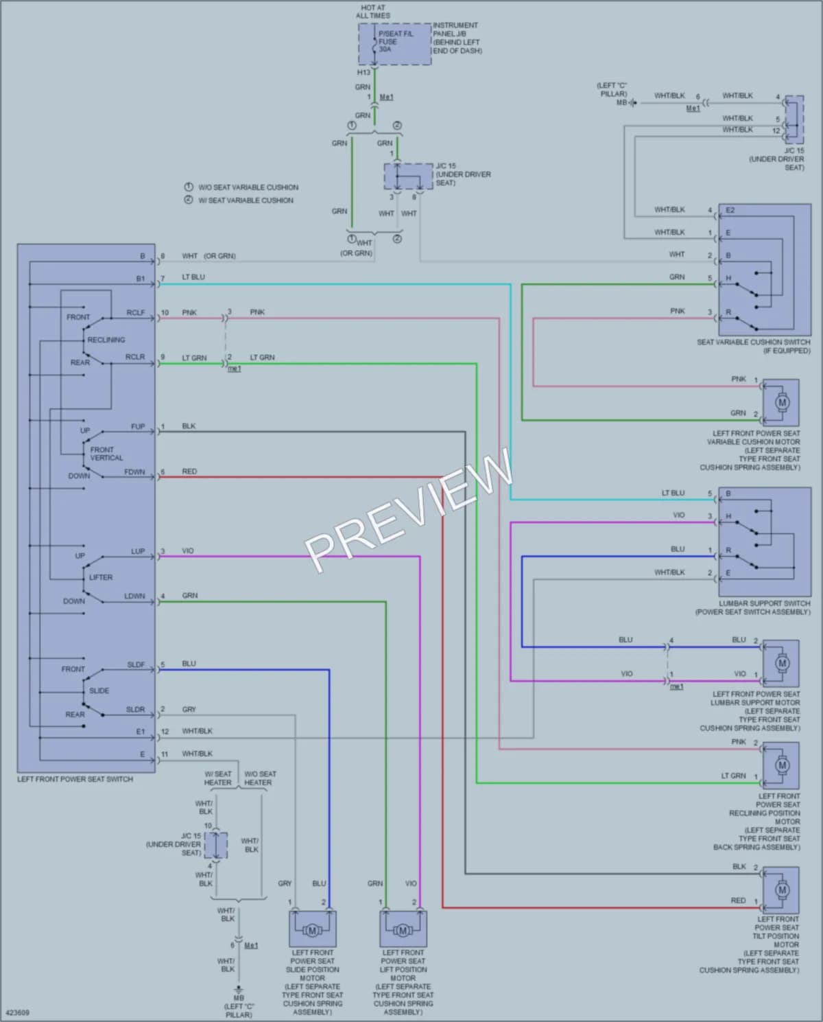 2015 Toyota HighlanderHybrid Power Seats wiring diagram preview
