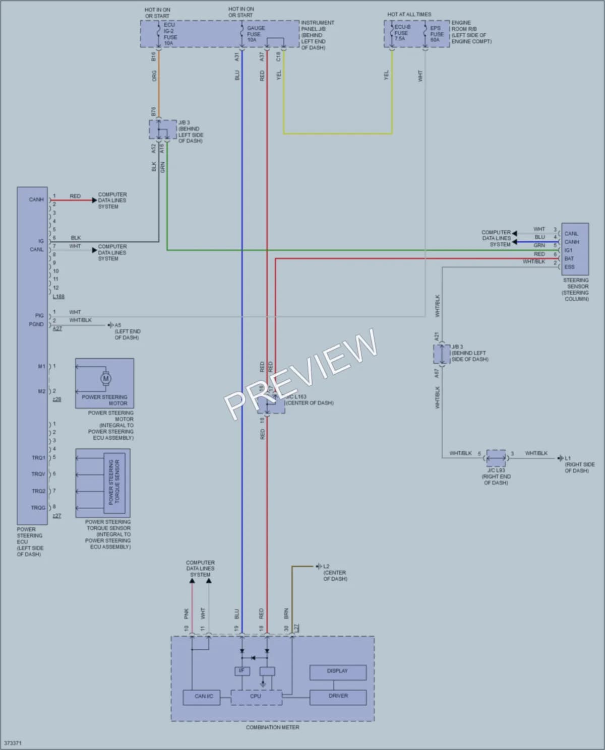 2015 Toyota Plug In Electronic Power Steering wiring diagram preview with protected circuit layout