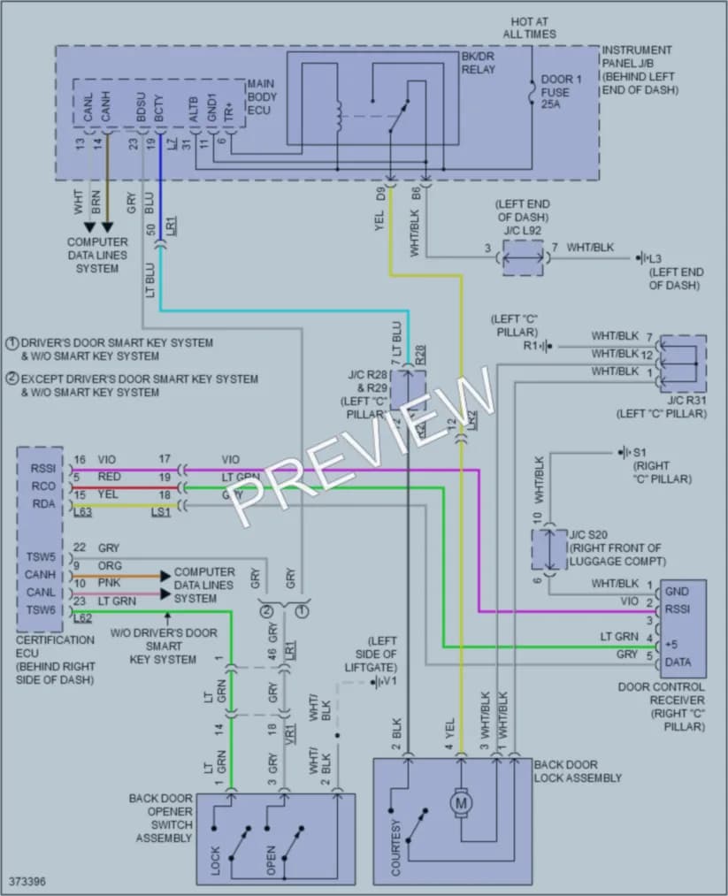 2015 Toyota Plug In Trunk Tailgate Fuel Door wiring diagram preview with protected circuit layout