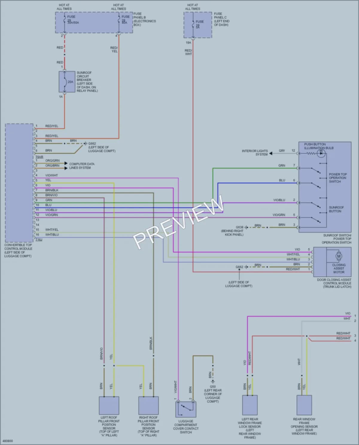 2015 Volkswagen Eos Power Top Sunroof wiring diagram preview