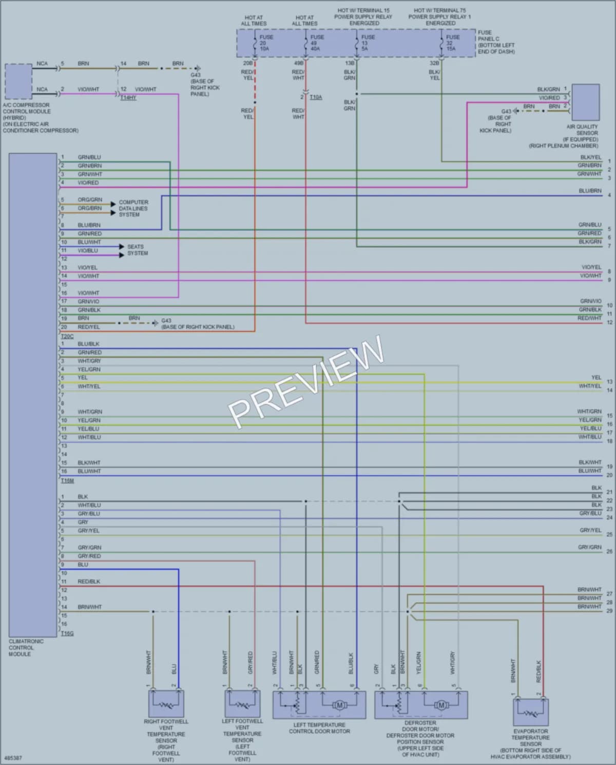2015 Volkswagen 4D Sedan Air Conditioning wiring diagram preview with protected circuit layout