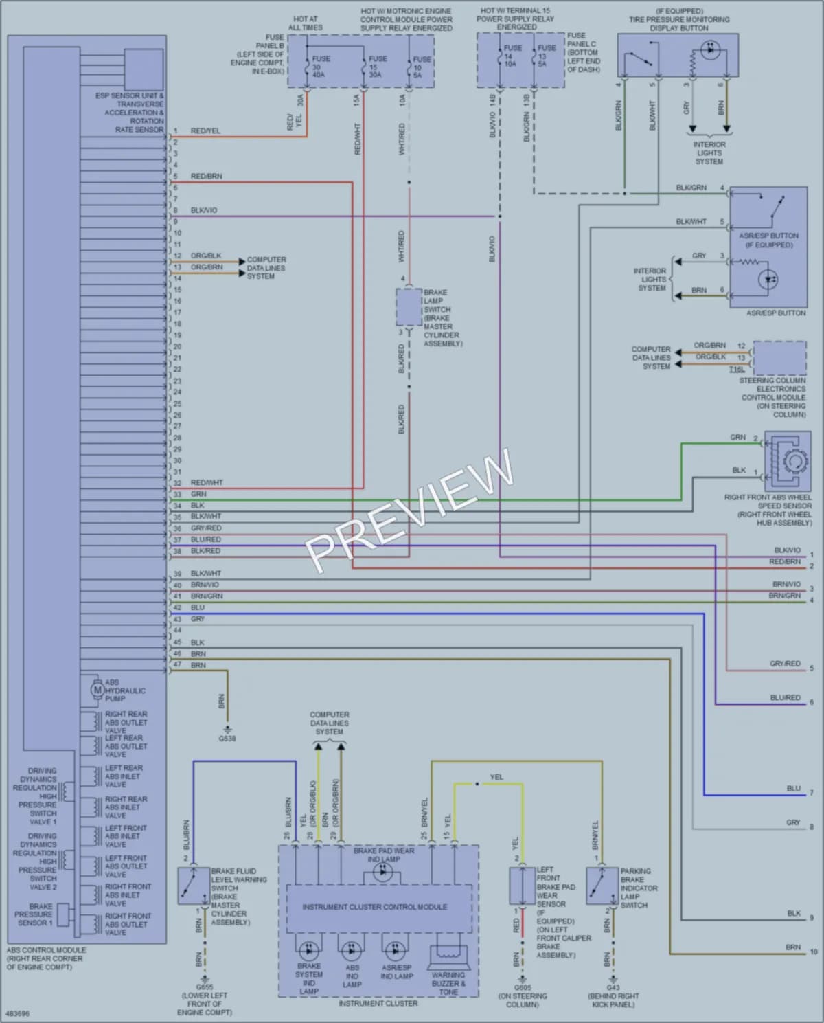 2015 Volkswagen 4D Sedan Anti Lock Brakes wiring diagram preview with protected circuit layout