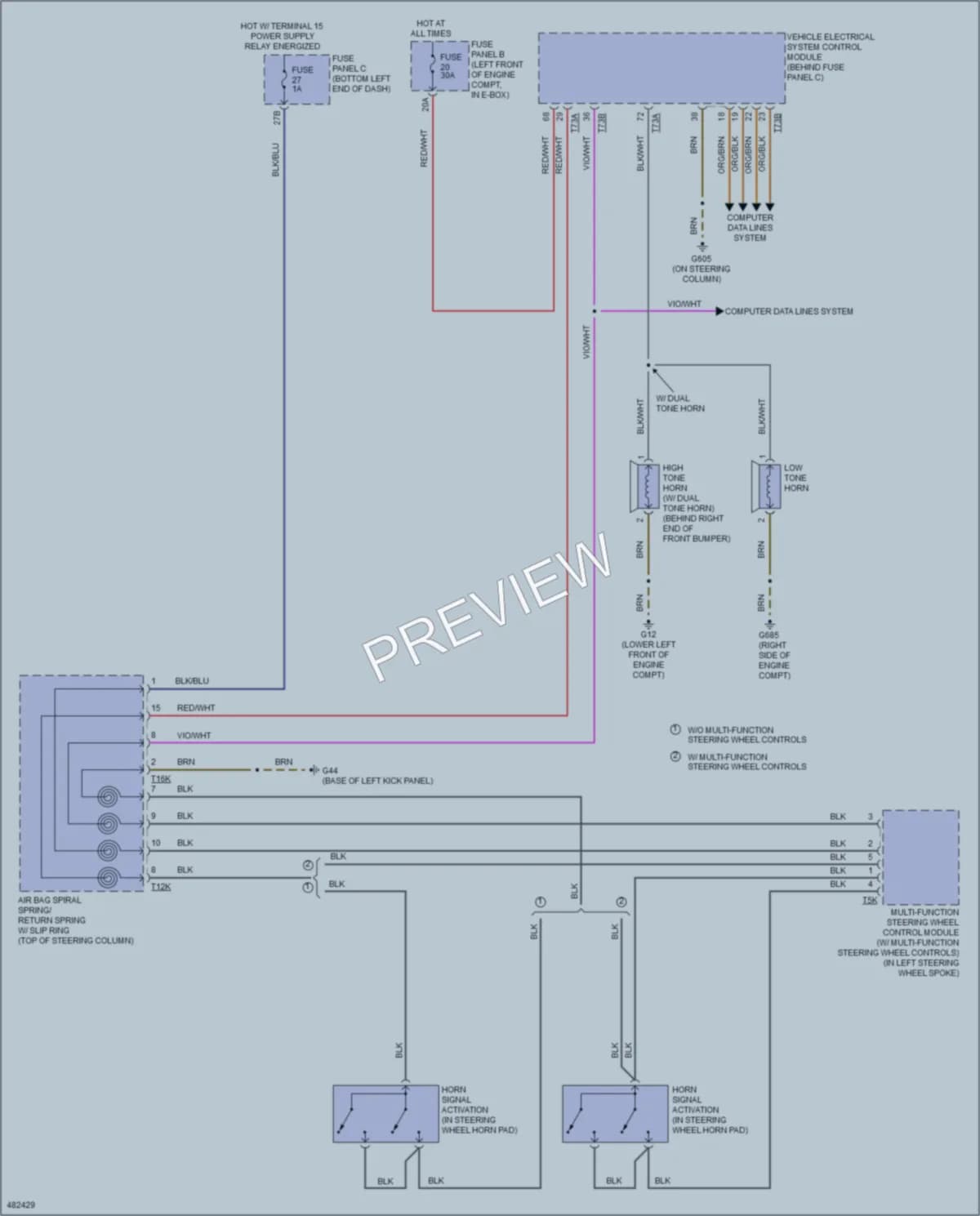2015 Volkswagen 4D Sedan Horn wiring diagram preview with protected circuit layout