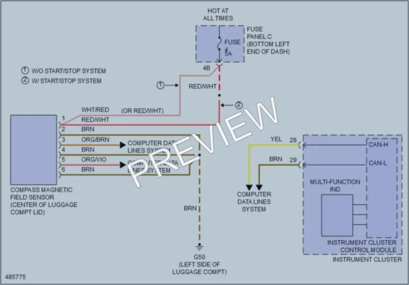 2015 Volkswagen 4D Sedan Instrument Cluster wiring diagram preview with protected circuit layout