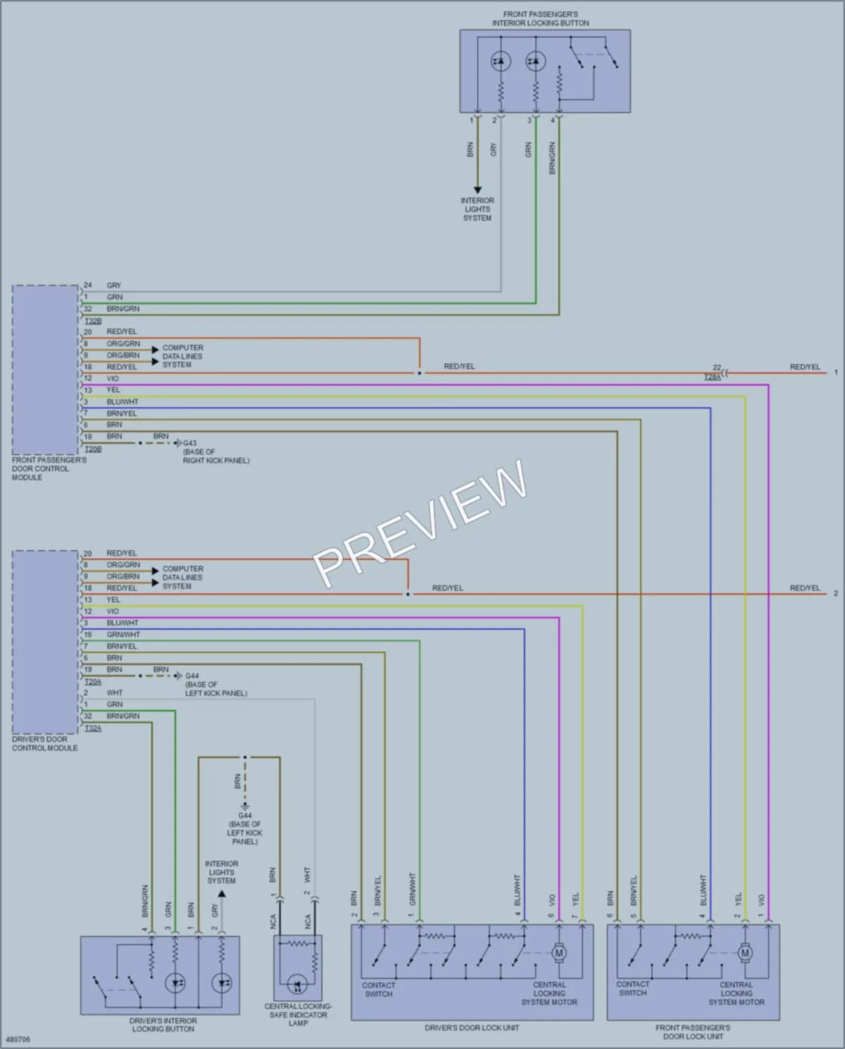 2015 Volkswagen 4D Sedan Power Door Locks wiring diagram preview with protected circuit layout