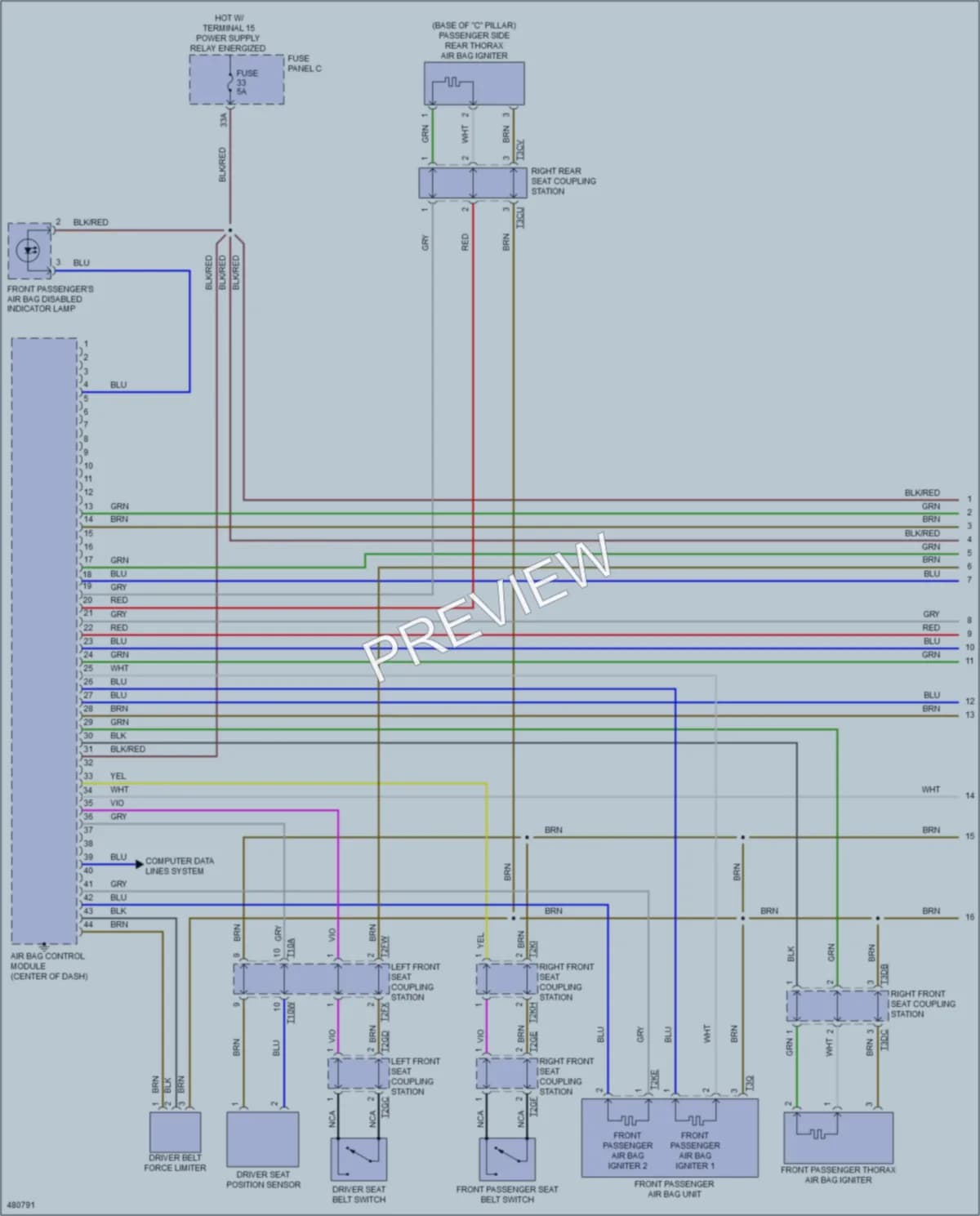2015 Volkswagen Golf Supplemental Restraints wiring diagram preview