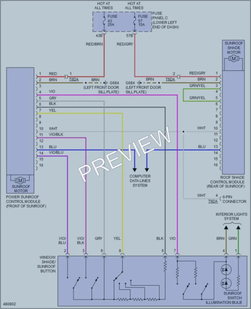 2015 Volkswagen Tiguan Power Top Sunroof wiring diagram preview