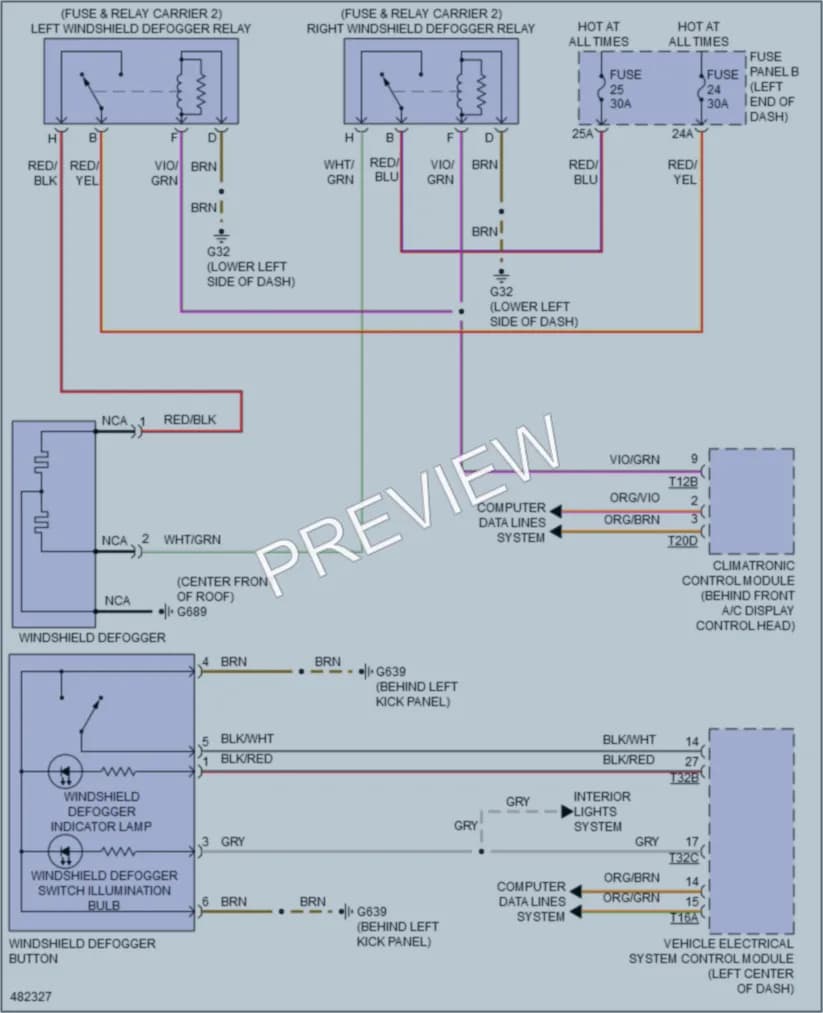 2015 Volkswagen Touareg Defoggers wiring diagram preview