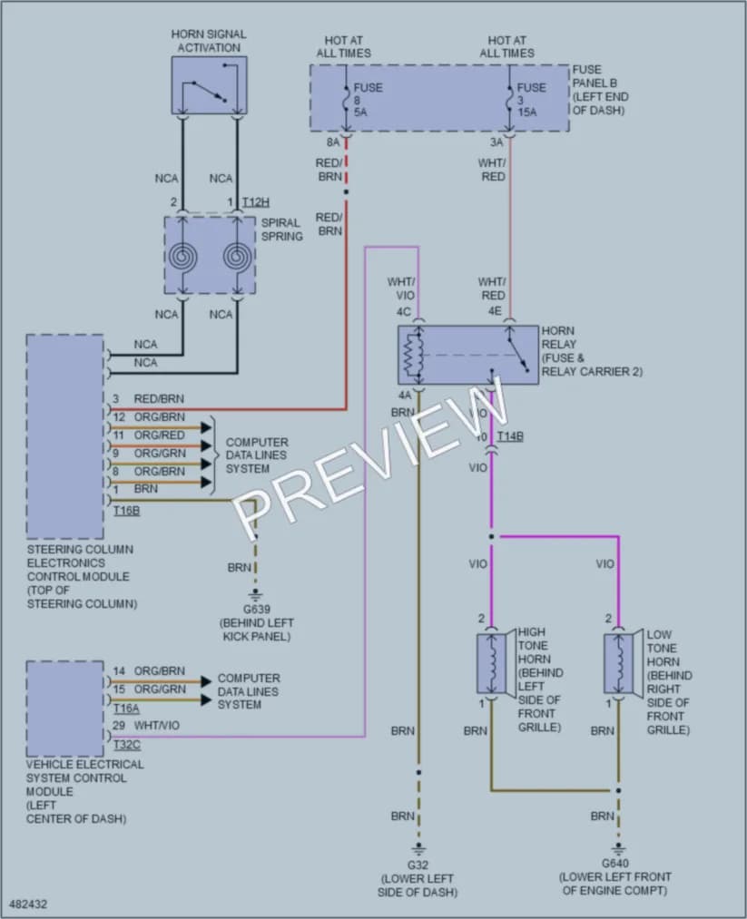 2015 Volkswagen Touareg Horn wiring diagram preview