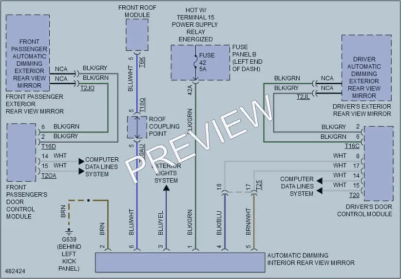 2015 Volkswagen Touareg Power Mirrors wiring diagram preview