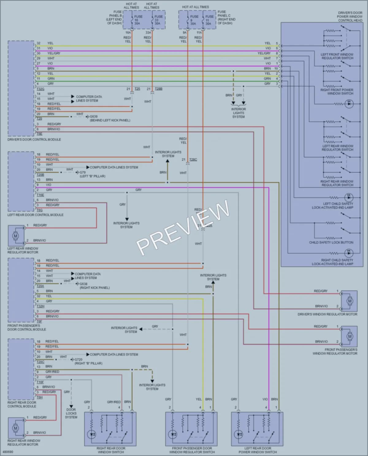2015 Volkswagen Touareg Power Windows wiring diagram preview